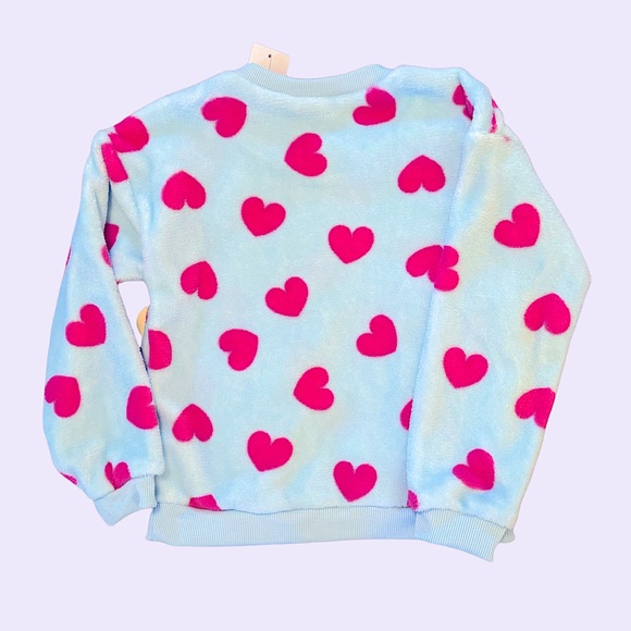 NWT Kate Mack Girls’ Blue & Pink Heart Fleece Pullover - Size 5‎ - Picture 2 of 4
